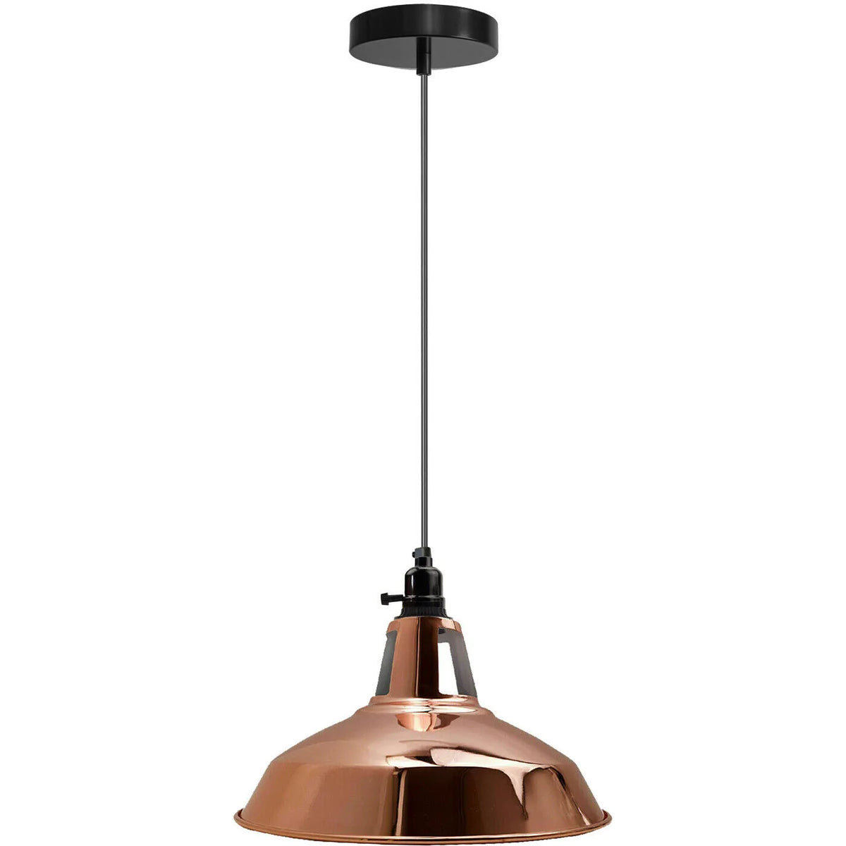 Switched Pendant Light – E27 Holder with On/Off Switch, 35 Shades - Black, Barn Slotted 30 cm Rose Gold, Without Bulb