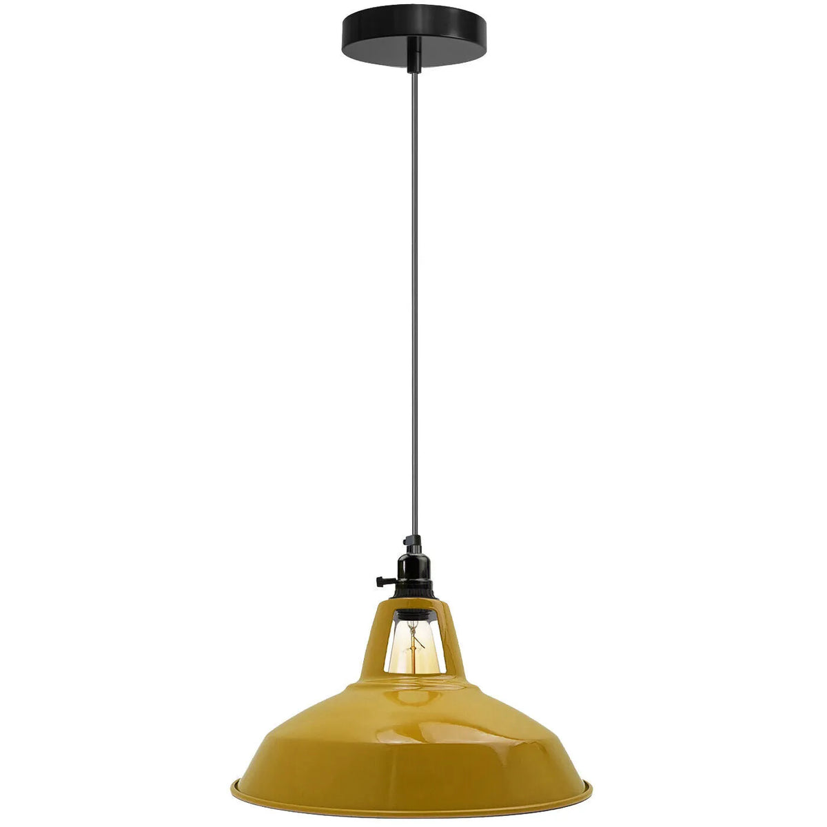 Switched Pendant Light – E27 Holder with On/Off Switch, 35 Shades - Black, Barn Slotted 30 cm Yellow, Without Bulb