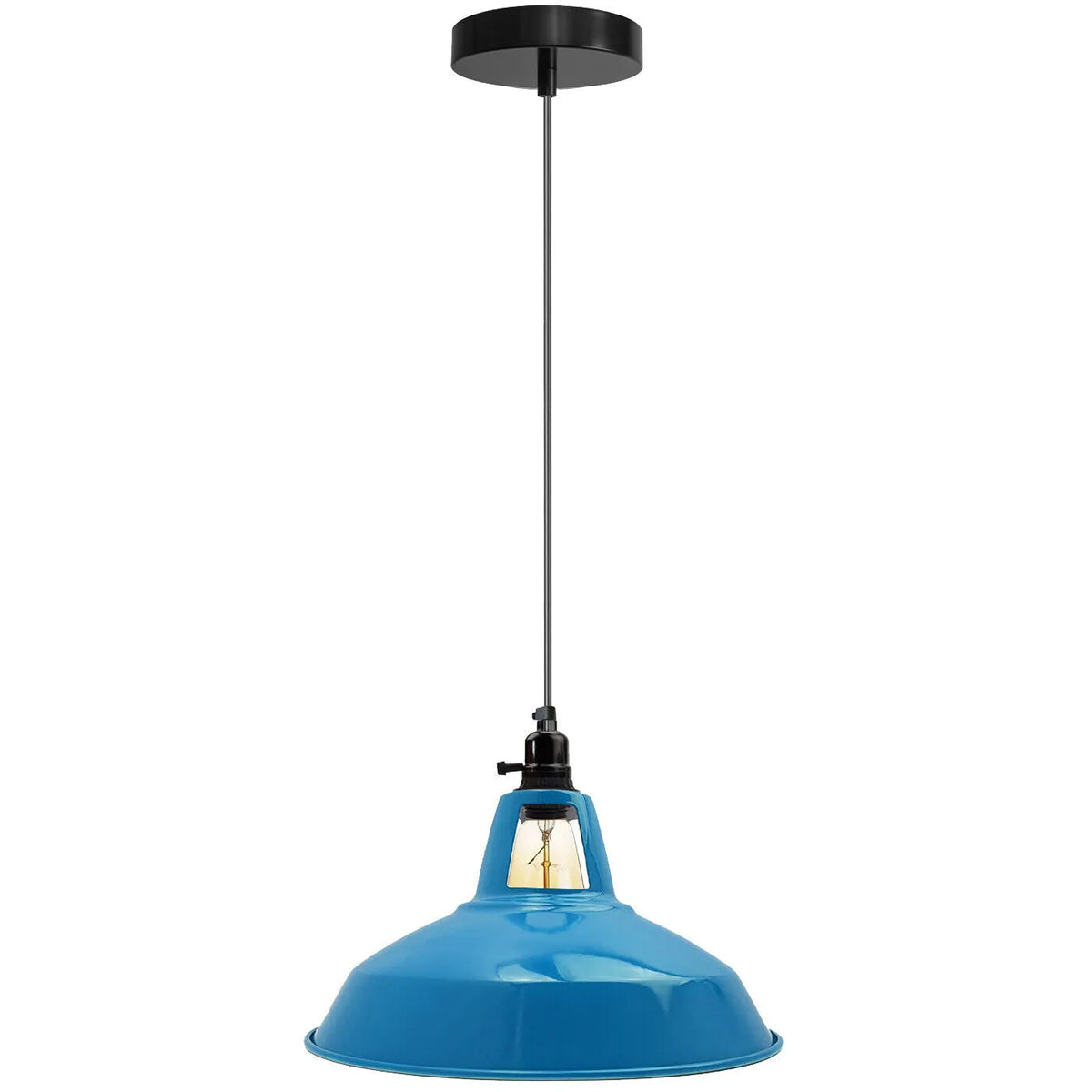 Switched Pendant Light – E27 Holder with On/Off Switch, 35 Shades - Black, Barn Slotted 30 cm Blue, Without Bulb
