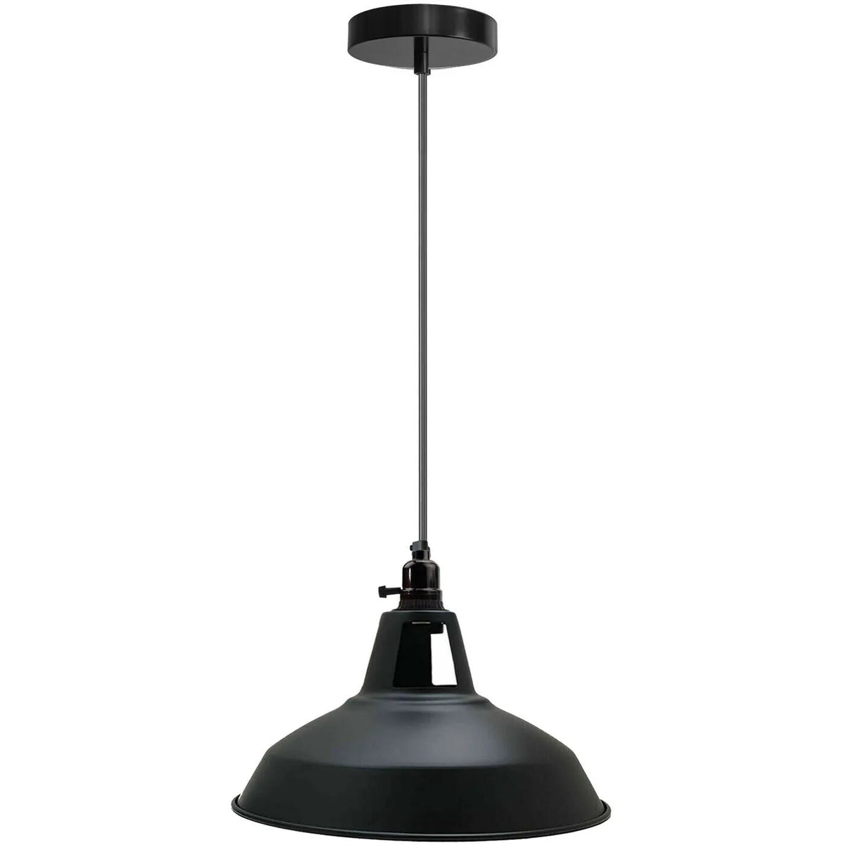 Switched Pendant Light – E27 Holder with On/Off Switch, 35 Shades - Black, Barn Slotted 30 cm Black & White Inner, Without Bulb