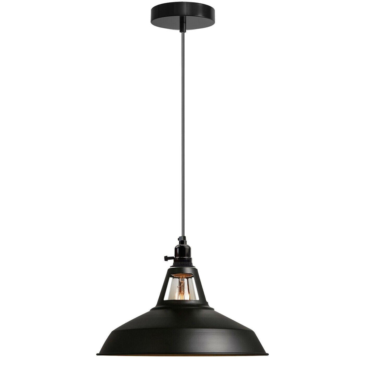 Switched Pendant Light – E27 Holder with On/Off Switch, 35 Shades - Black, Barn Slotted 30 cm Black, Without Bulb