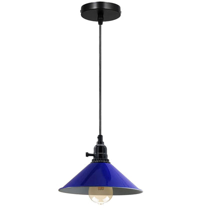 Switched Pendant Light – E27 Holder with On/Off Switch, 35 Shades - Black, Flat Cone 22 cm Navy Blue, Without Bulb