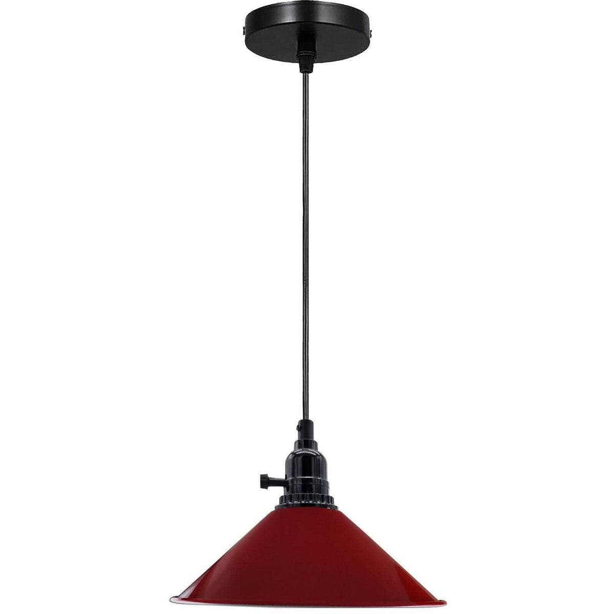 Switched Pendant Light – E27 Holder with On/Off Switch, 35 Shades - Black, Flat Cone 22 cm Red, Without Bulb