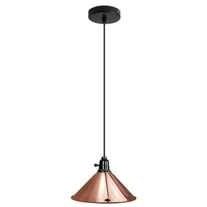 Switched Pendant Light – E27 Holder with On/Off Switch, 35 Shades - Black, Flat Cone 22 cm Rose Gold, Without Bulb