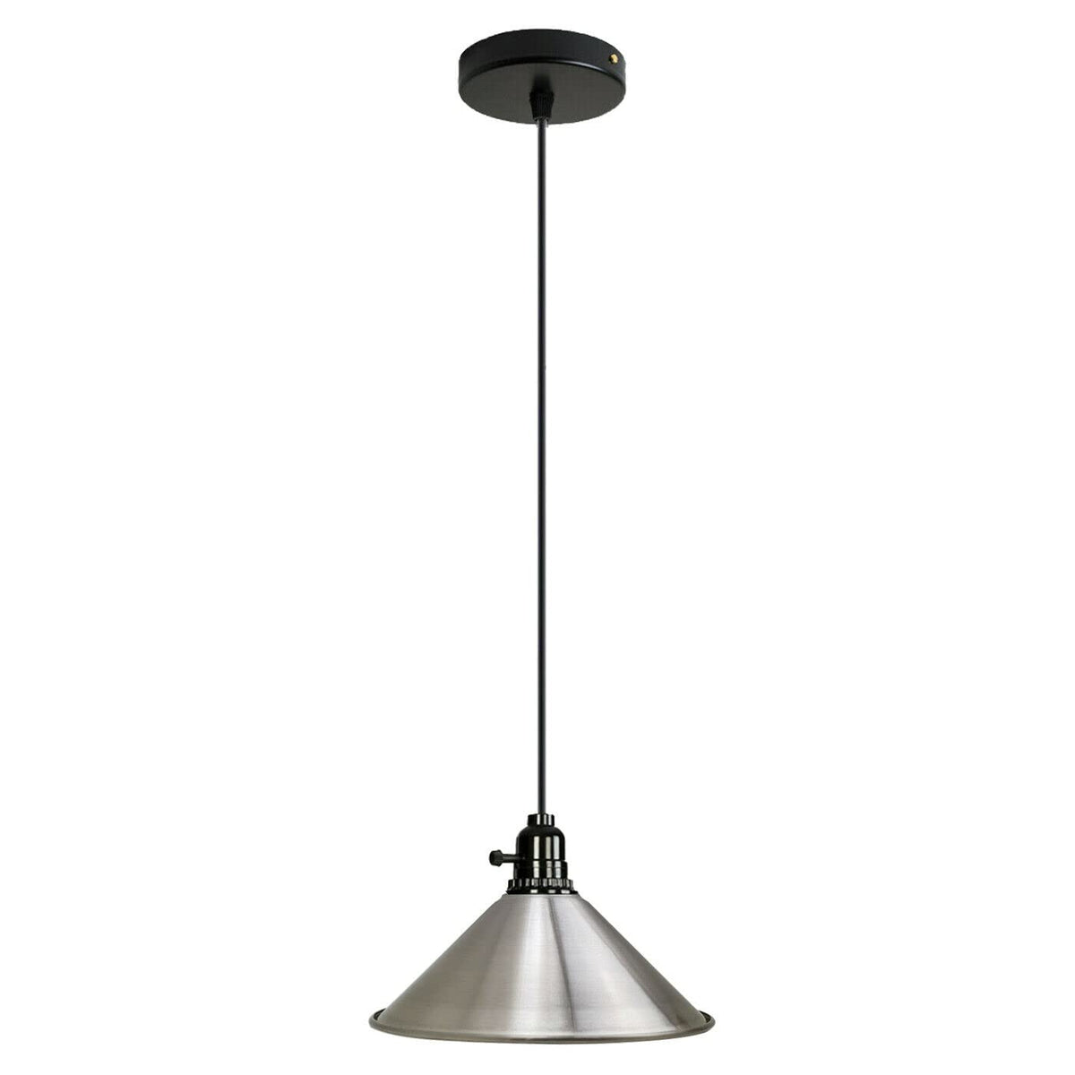 Switched Pendant Light – E27 Holder with On/Off Switch, 35 Shades - Black, Flat Cone 22 cm Satin Nickel, Without Bulb