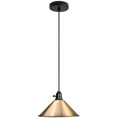 Switched Pendant Light – E27 Holder with On/Off Switch, 35 Shades - Black, Flat Cone 22 cm Yellow Brass, Without Bulb