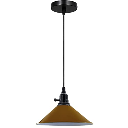 Switched Pendant Light – E27 Holder with On/Off Switch, 35 Shades - Black, Flat Cone 22 cm Yellow, Without Bulb