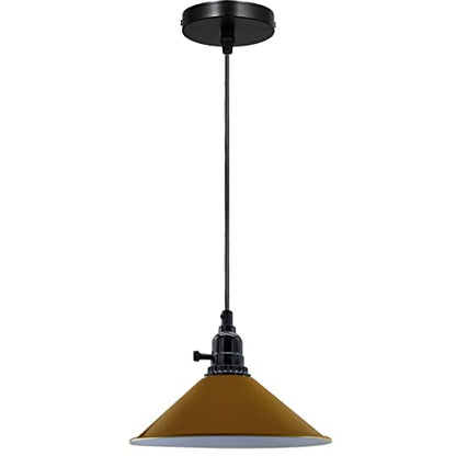 Switched Pendant Light – E27 Holder with On/Off Switch, 35 Shades - Black, Flat Cone 22 cm Yellow, Without Bulb