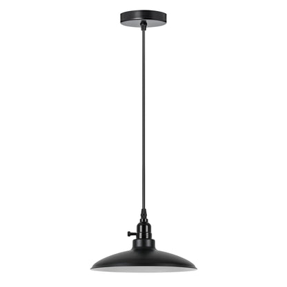 Switched Pendant Light – E27 Holder with On/Off Switch, 35 Shades - Black, Flat Cone 25.5 cm Black & White Inner, Without Bulb