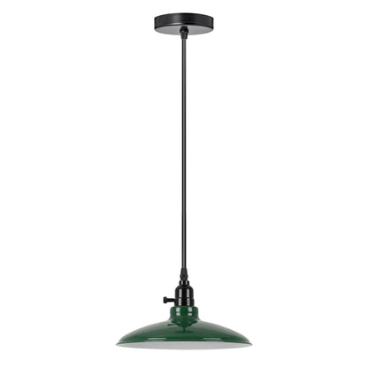 Switched Pendant Light – E27 Holder with On/Off Switch, 35 Shades - Black, Flat Cone 25.5 cm Green, Without Bulb
