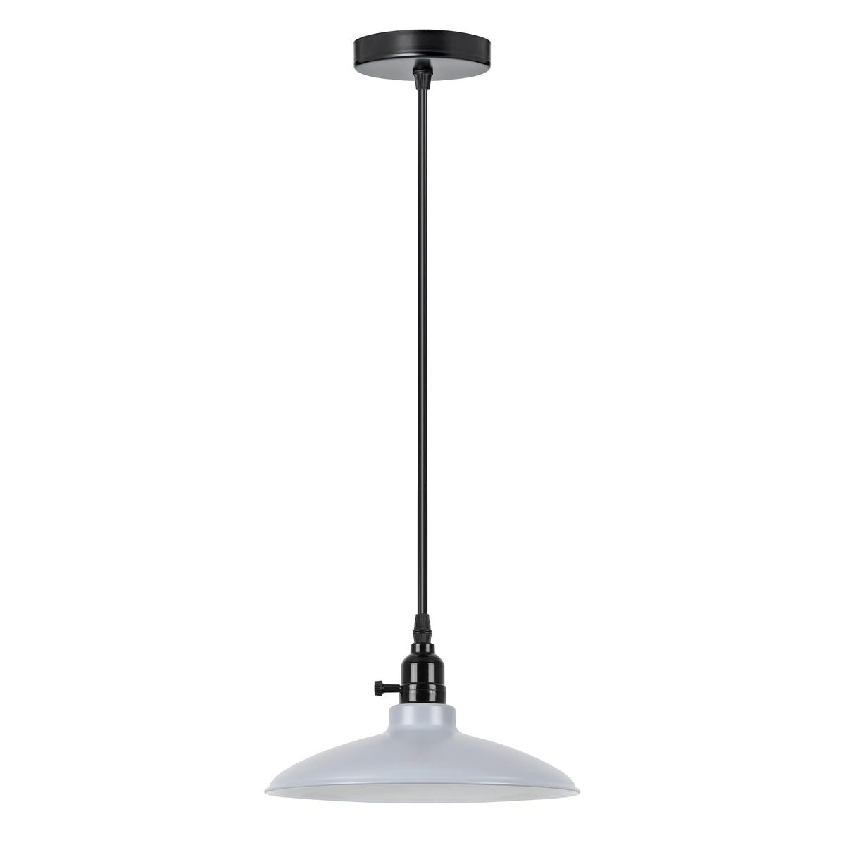 Switched Pendant Light – E27 Holder with On/Off Switch, 35 Shades - Black, Flat Cone 25.5 cm Grey, Without Bulb