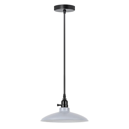 Switched Pendant Light – E27 Holder with On/Off Switch, 35 Shades - Black, Flat Cone 25.5 cm Grey, Without Bulb