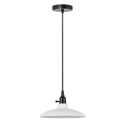 Switched Pendant Light – E27 Holder with On/Off Switch, 35 Shades - Black, Flat Cone 25.5 cm White, Without Bulb