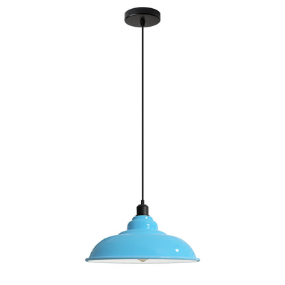 Switched Pendant Light – E27 Holder with On/Off Switch, 35 Shades - Black, Flat Cone 22 cm Blue, Without Bulb