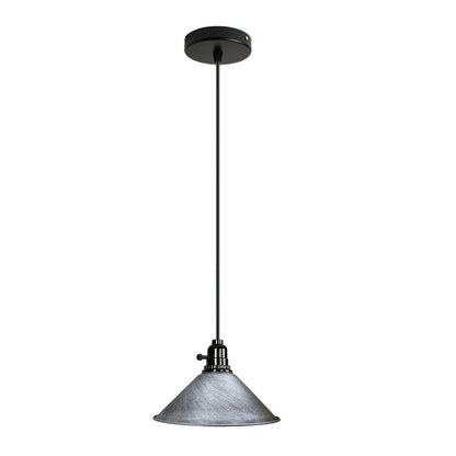 Switched Pendant Light – E27 Holder with On/Off Switch, 35 Shades - Black, Flat Cone 22 cm Brushed Silver, Without Bulb