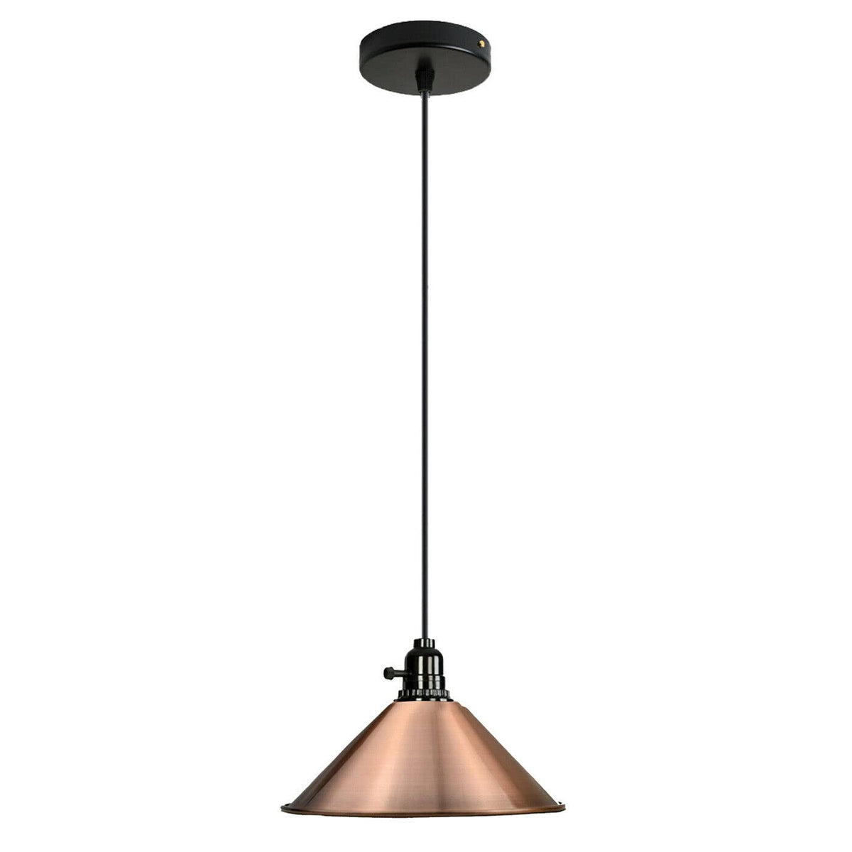 Switched Pendant Light – E27 Holder with On/Off Switch, 35 Shades - Black, Flat Cone 22 cm Copper, Without Bulb