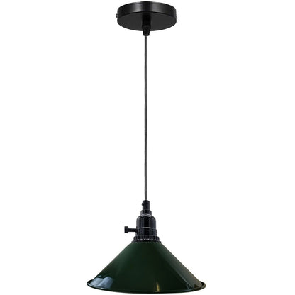 Switched Pendant Light – E27 Holder with On/Off Switch, 35 Shades - Black, Flat Cone 22 cm Green, Without Bulb
