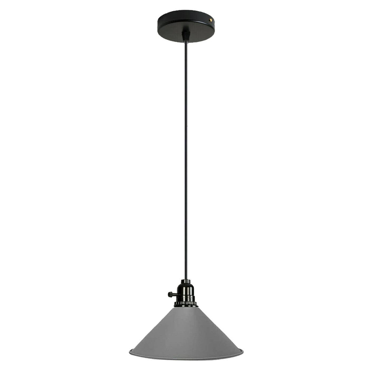Switched Pendant Light – E27 Holder with On/Off Switch, 35 Shades - Black, Flat Cone 22 cm Grey, Without Bulb
