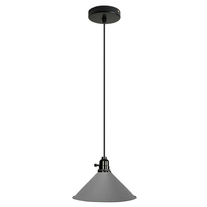 Switched Pendant Light – E27 Holder with On/Off Switch, 35 Shades - Black, Flat Cone 22 cm Grey, Without Bulb