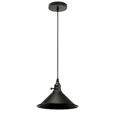 Switched Pendant Light – E27 Holder with On/Off Switch, 35 Shades - Black, Flat Cone 22 cm Black, Without Bulb