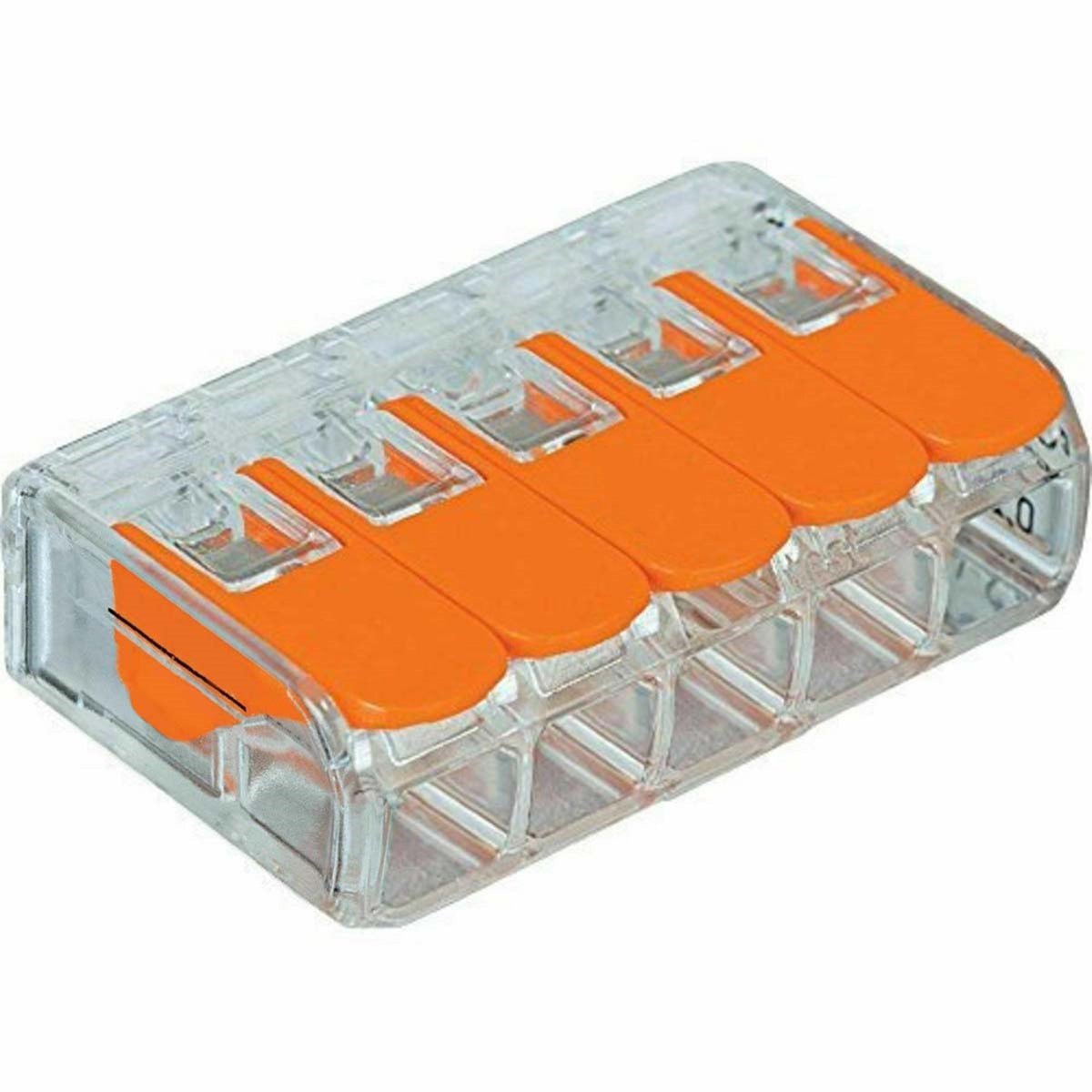 Compact Lever Wire Connectors 32A – 2, 3 & 5 Way, Transparent - Pack of 5, 5 Way