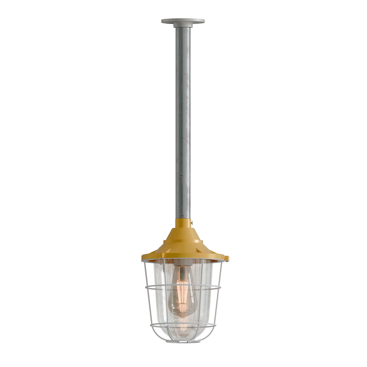 Conduit Pipe Pendant with Lantern Cage – Green, Grey or Yellow, E27 - photo 10