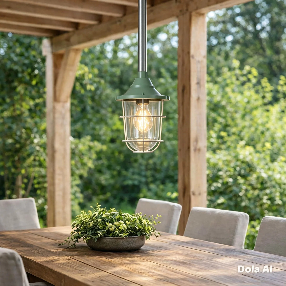 Conduit Pipe Pendant with Lantern Cage – Green, Grey or Yellow, E27 - photo 13