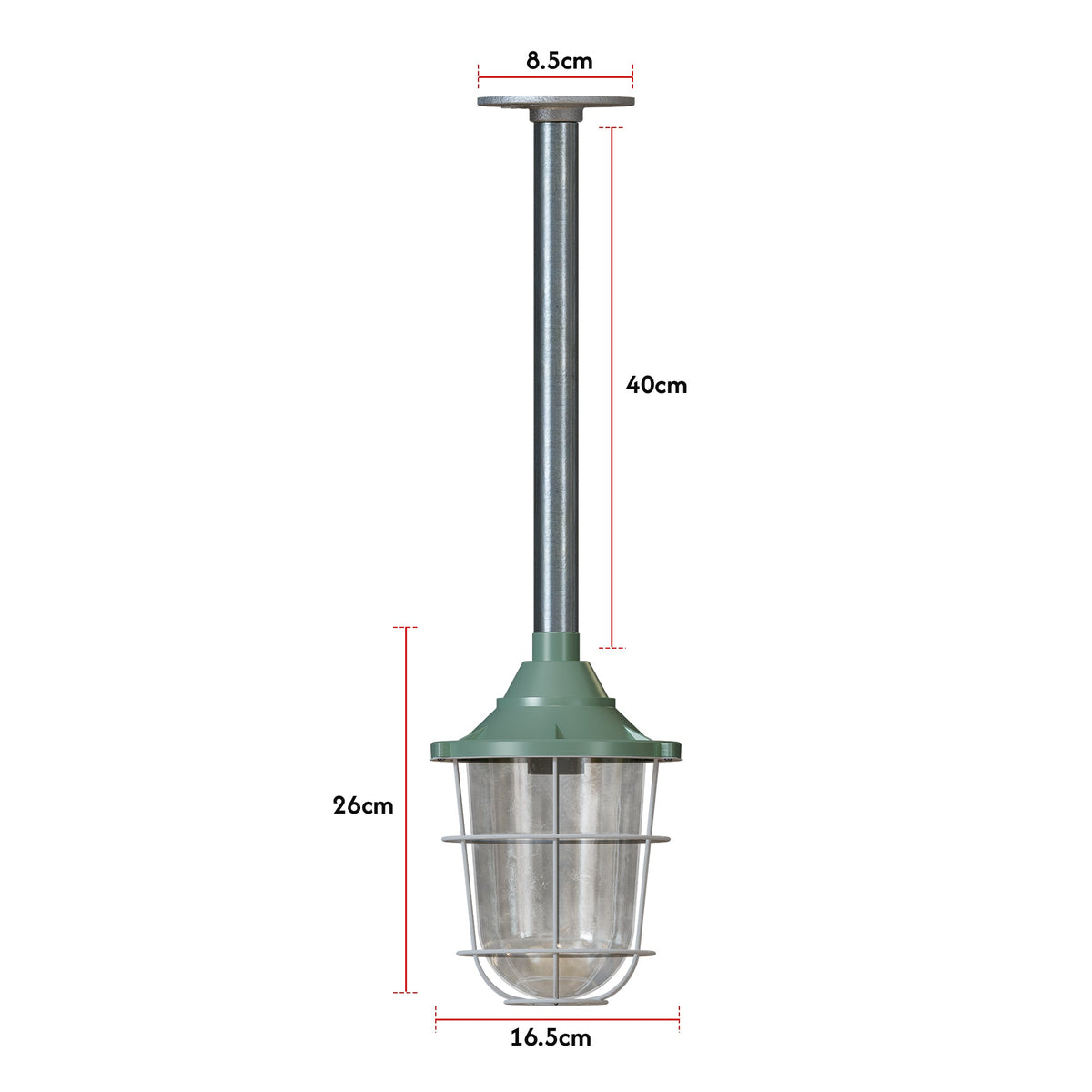 Conduit Pipe Pendant with Lantern Cage – Green, Grey or Yellow, E27 - photo 3