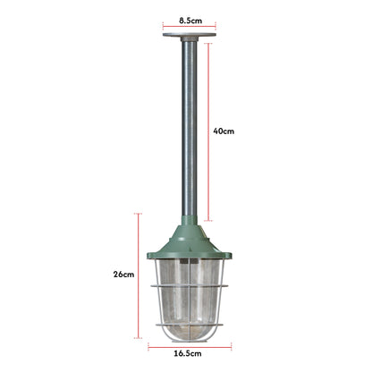 Conduit Pipe Pendant with Lantern Cage – Green, Grey or Yellow, E27 - photo 3