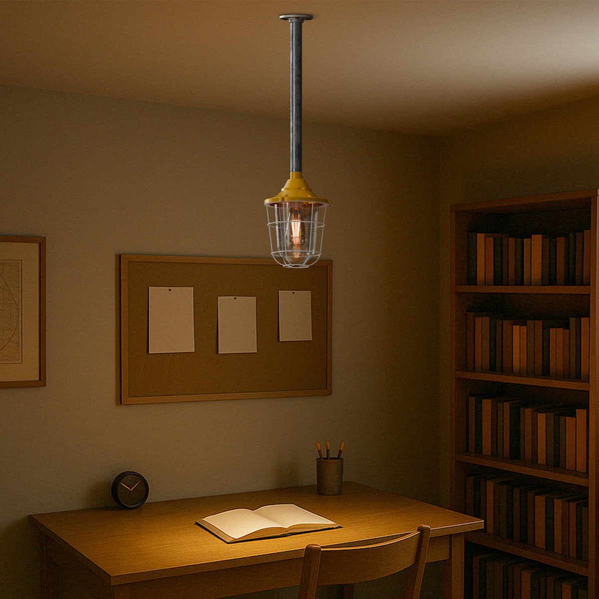 Conduit Pipe Pendant with Lantern Cage – Green, Grey or Yellow, E27 - photo 4