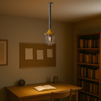 Conduit Pipe Pendant with Lantern Cage – Green, Grey or Yellow, E27 - photo 4