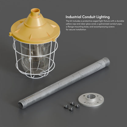 Conduit Pipe Pendant with Lantern Cage – Green, Grey or Yellow, E27 - photo 5