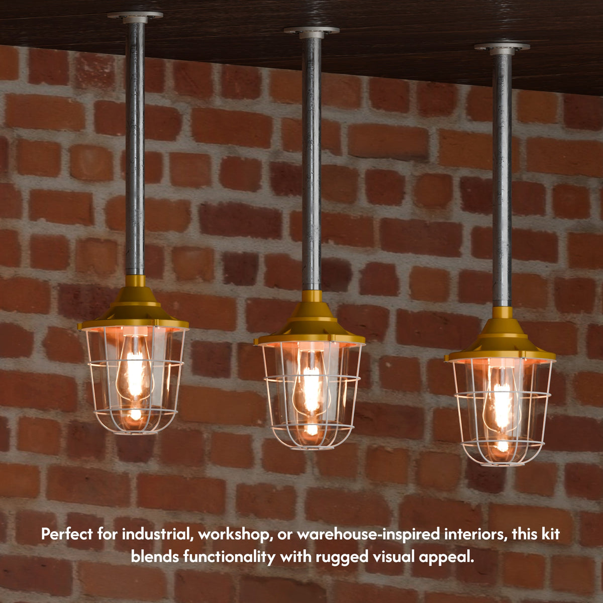 Conduit Pipe Pendant with Lantern Cage – Green, Grey or Yellow, E27 - photo 7