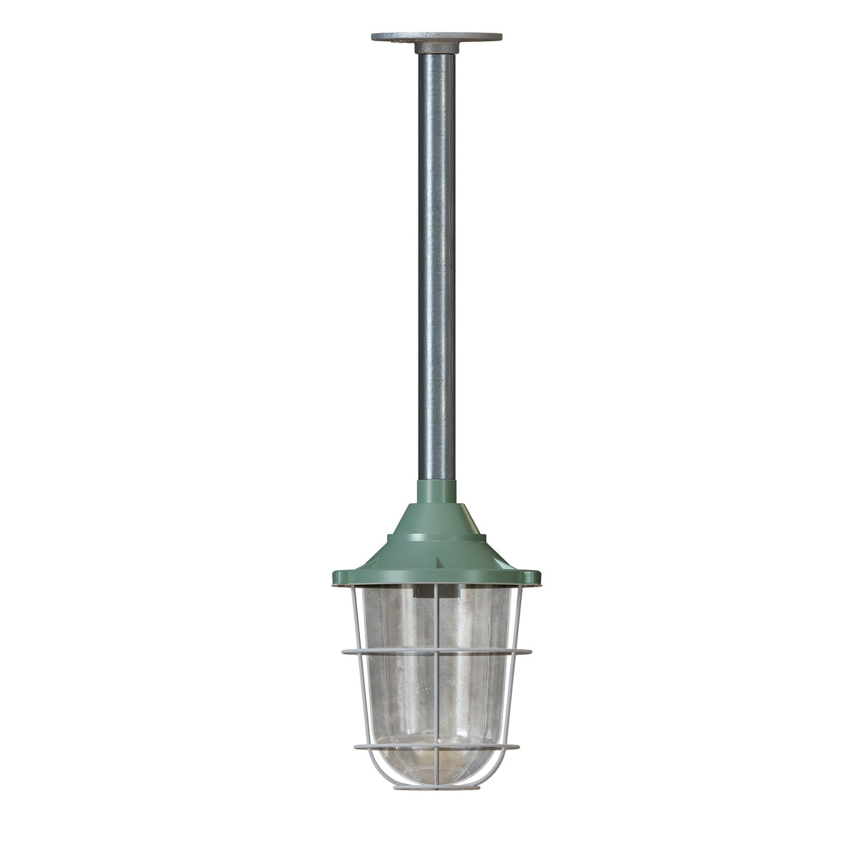 Conduit Pipe Pendant with Lantern Cage – Green, Grey or Yellow, E27 - Raw Steel Pipe, Lantern Cage 22 cm Green, Without Bulb