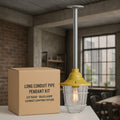 Conduit Pipe Pendant with Lantern Cage – Green, Grey or Yellow, E27