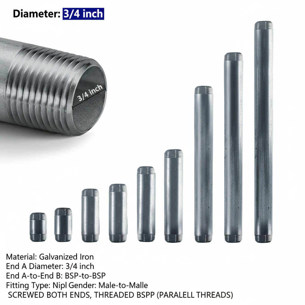 3/4 Inch BSP Galvanised Threaded Pipe – 4 cm to 60 cm - photo 3