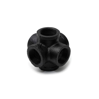3/4 Inch BSP Malleable Iron 6 Way Pipe Fitting Black - Single