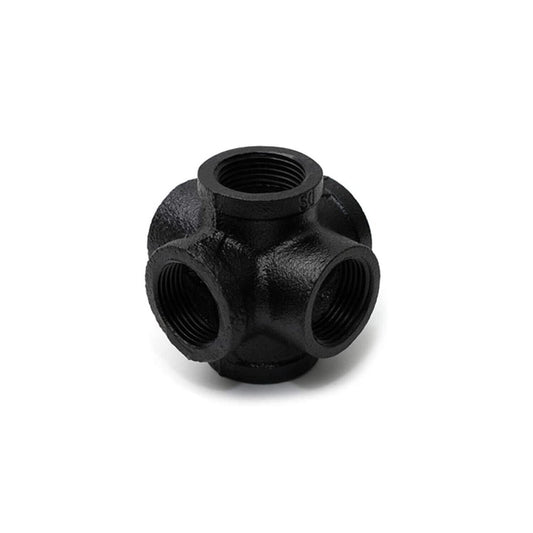 3/4 Inch BSP Malleable Iron 6 Way Pipe Fitting Black - Single