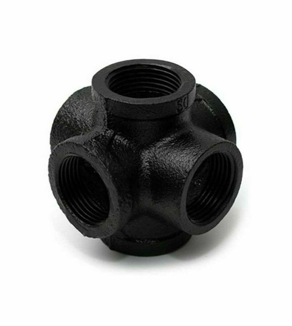 3/4 Inch BSP Malleable Iron 6 Way Pipe Fitting Black - photo 2