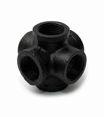 3/4 Inch BSP Malleable Iron 6 Way Pipe Fitting Black - photo 2