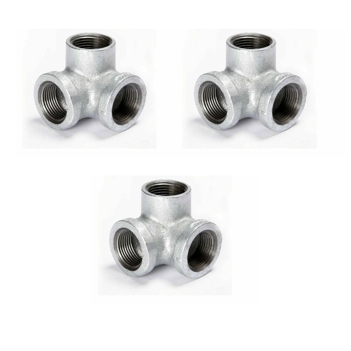 3/4 Inch Galvanised Malleable Iron 3 Way Pipe Fitting - Pack of 3