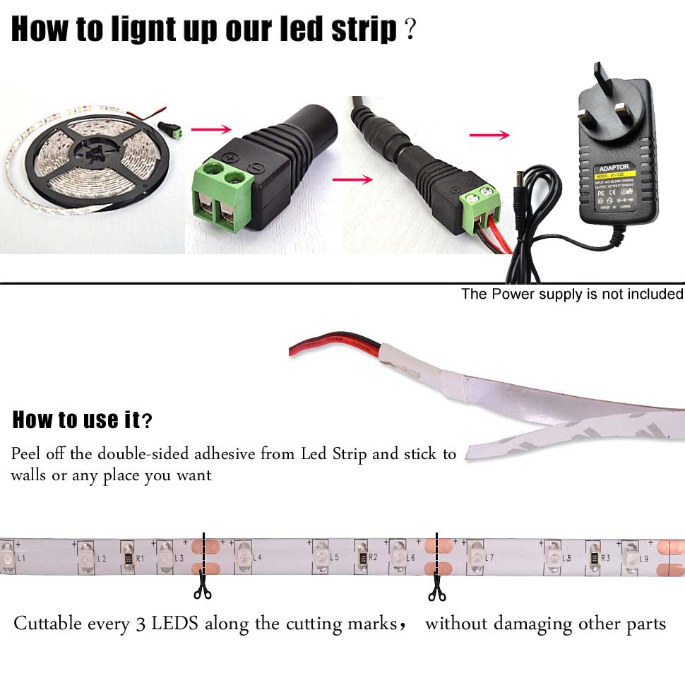 Cool White LED Strip Light 5m – 12V 3528, 300 LEDs, Splash Proof - photo 3