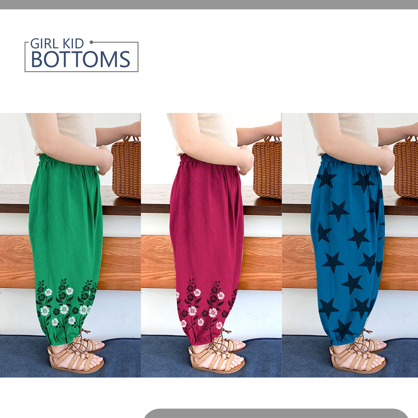 Kids Floral Print Flared bottoms Soft Cotton Pull-On  Bottom~1287