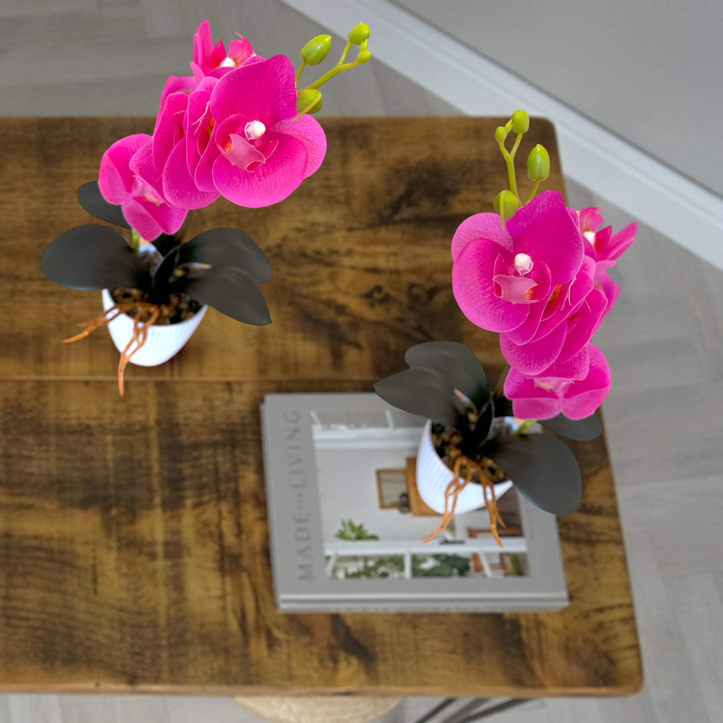 Artificial Orchid with Leaf Potted Plant for Table Decoration ~1233