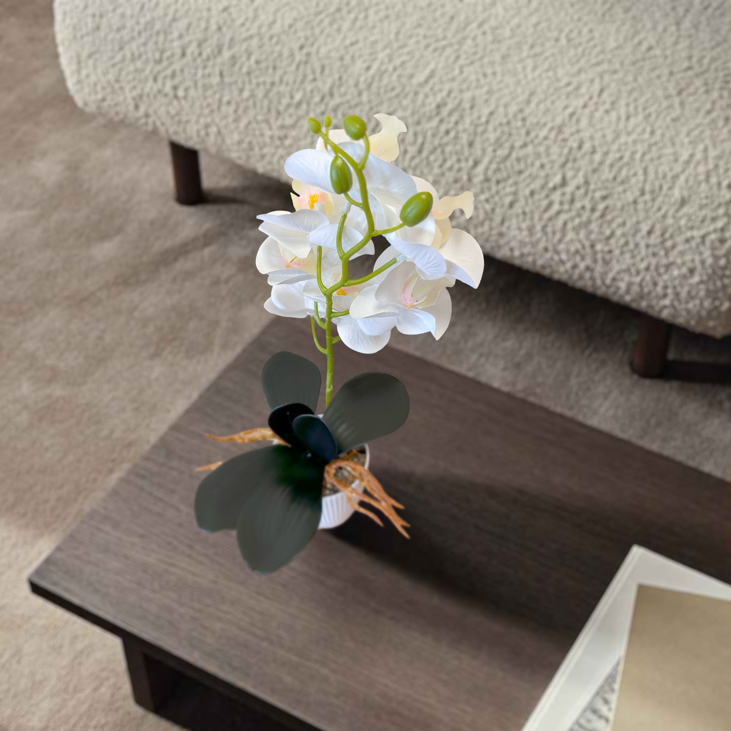 Artificial Orchid with Leaf Potted Plant for Table Decoration ~1233