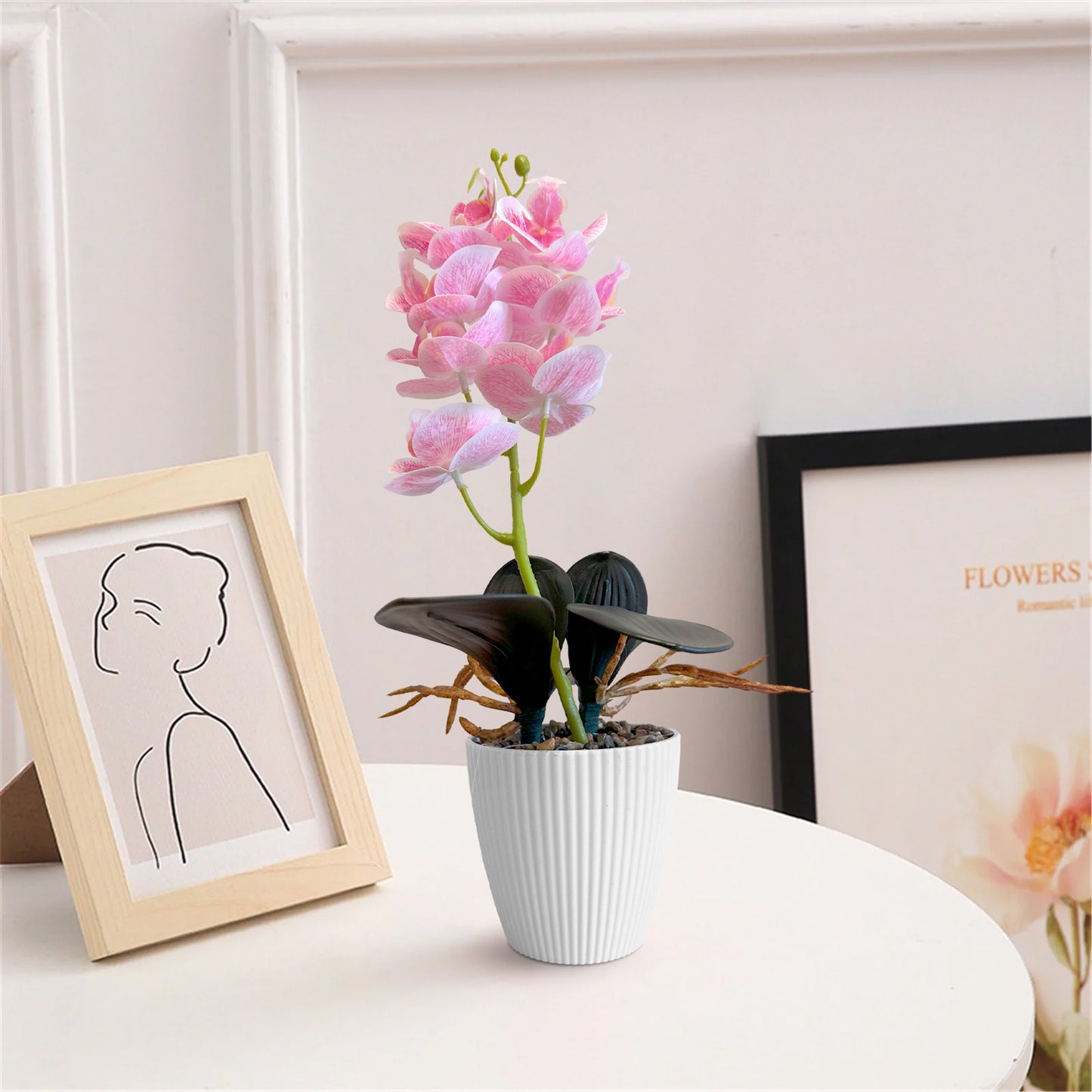 Artificial Orchid with Leaf Potted Plant for Table Decoration ~1233