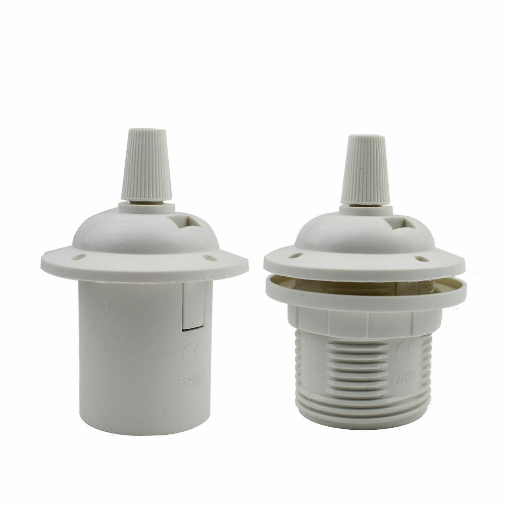 White E27 Lamp Holder with Threaded Skirt & Shade Ring - photo 3