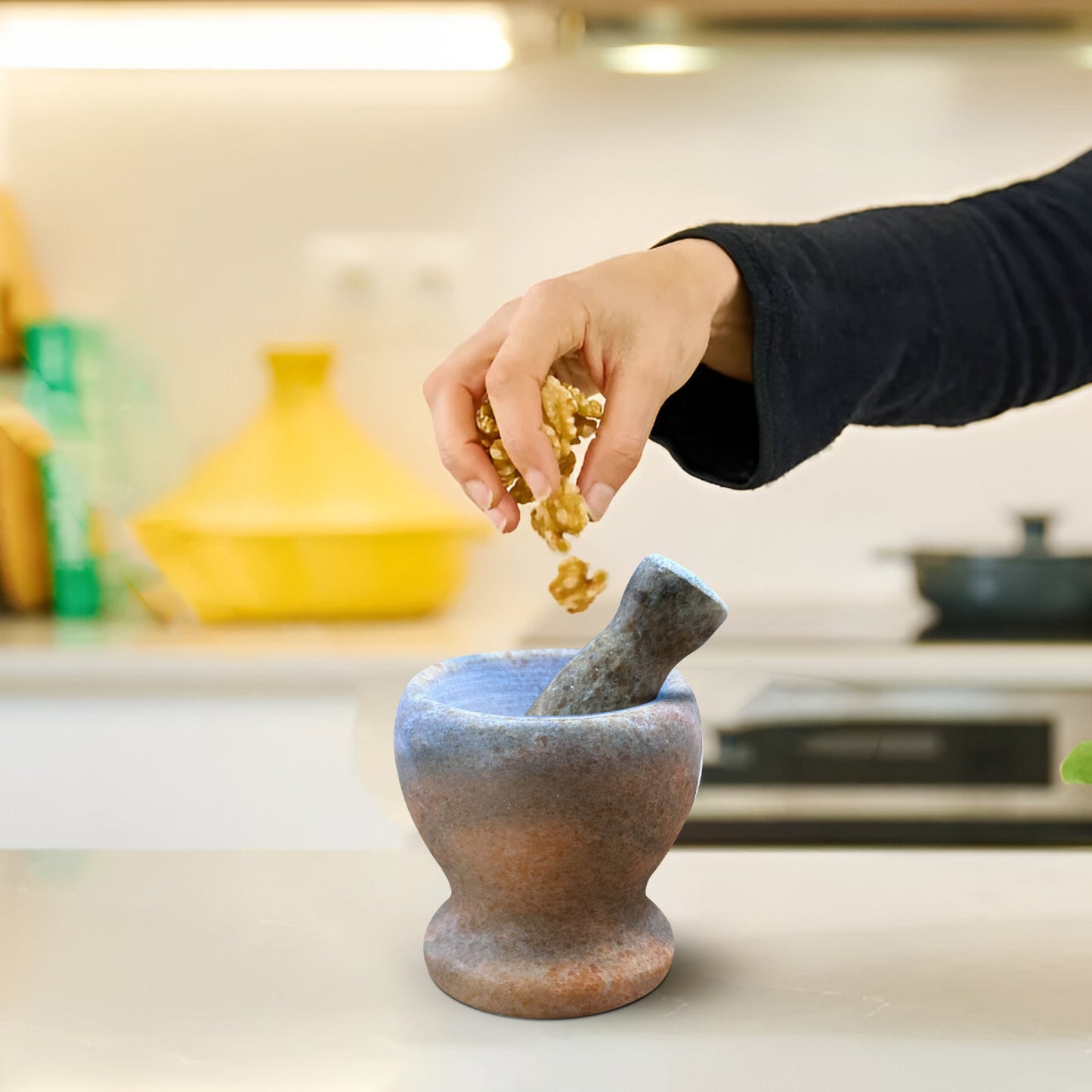 Mortar and Pestle with Wooden Handle