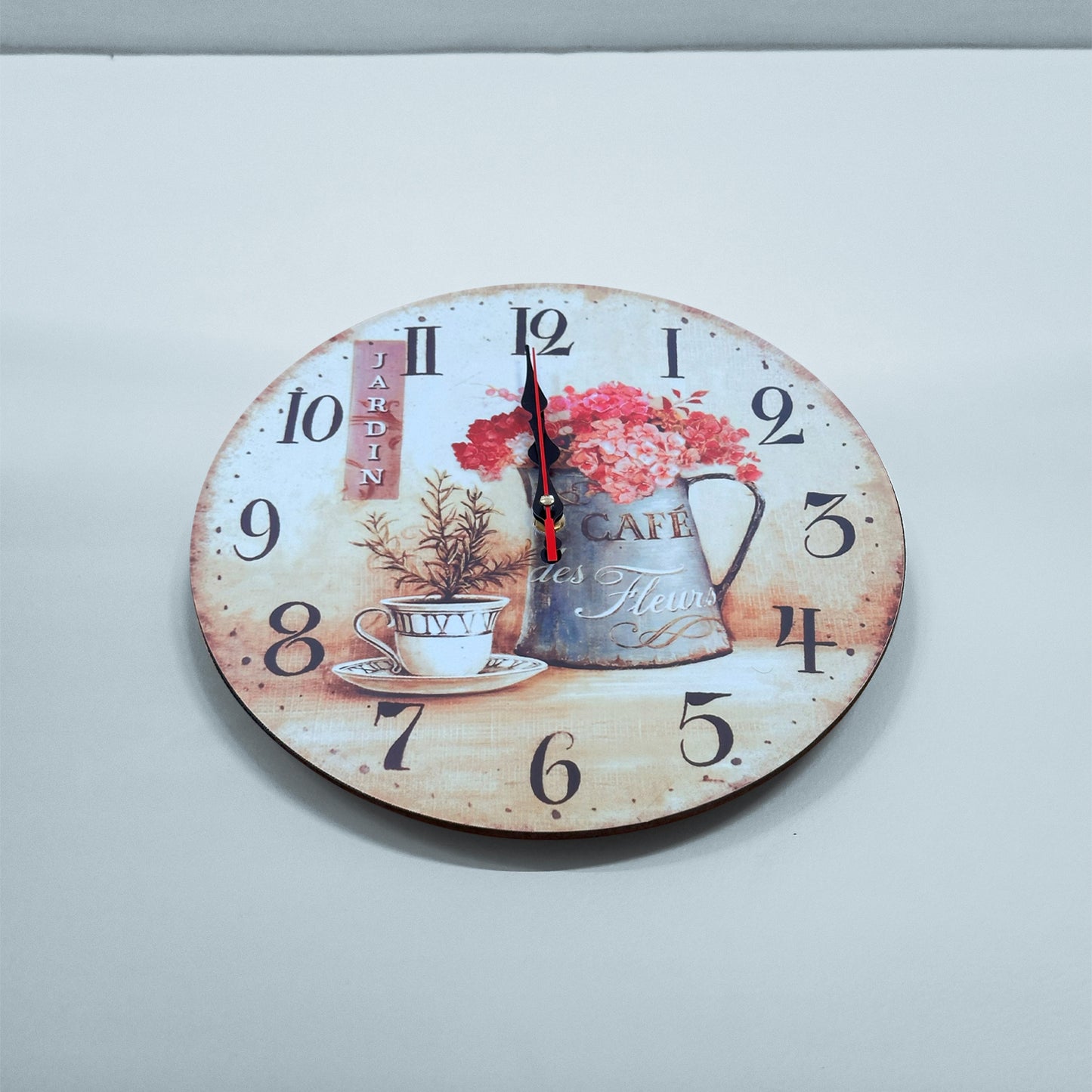 Cafe Cup Flowers Ticking Round Shabby Chic Wall Clock