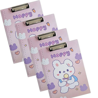A4 Cartoon Clipboards with Ruler Edge – Pack of 4, Choice of 3 Designs - Pink Bunny